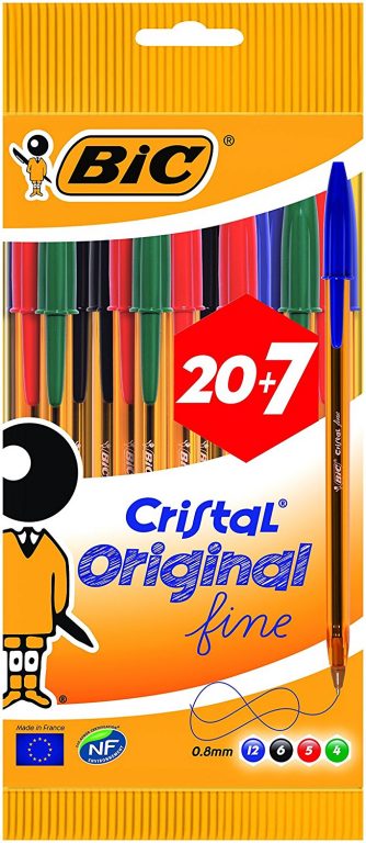 Bolígrafos BIC Cristal Original Fine (27 uds.) color azul, negro, rojo y verde