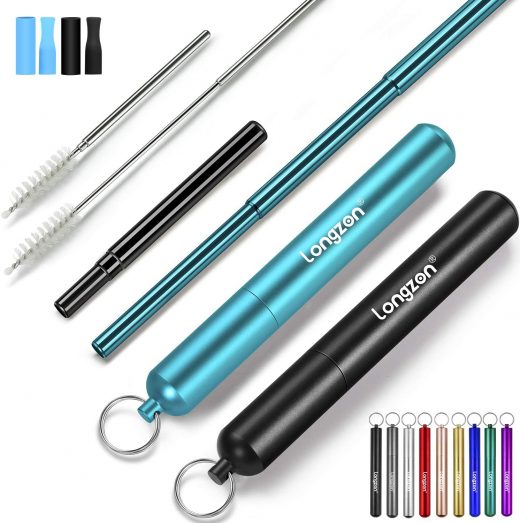 Pajitas reutilizables plegables con funda y 2 cepillitos