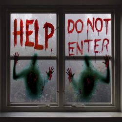 Carteles para ventana para Halloween Help do not enter