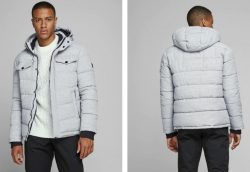 Plumifero acolchado de hombre gris claro con capucha Jack Jones