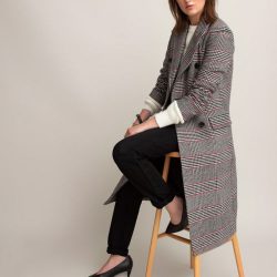 abrigo con doble botonadura y estampado a cuadros la redoute collections